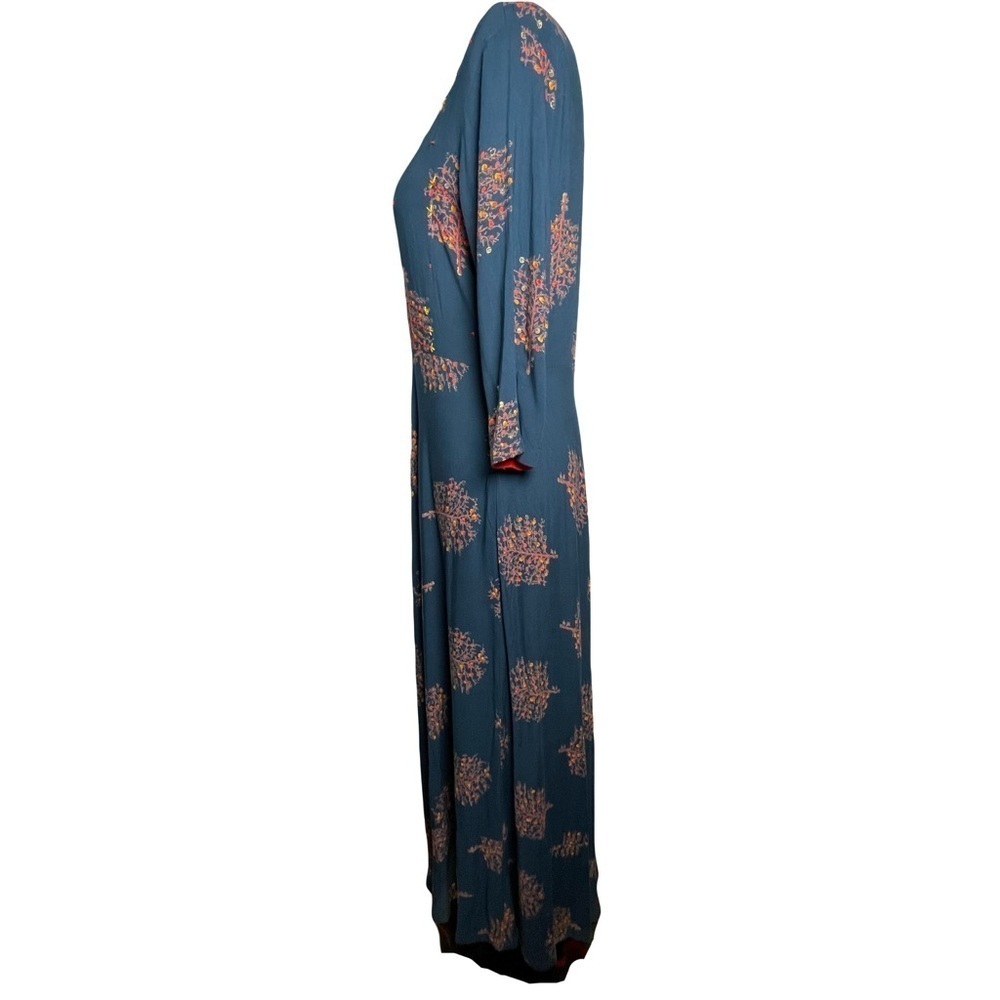 Chic and Flowy Full Length Maxi Dress Embroidered Jewel Tone Teal Blue Size XL - Picture 2 of 13